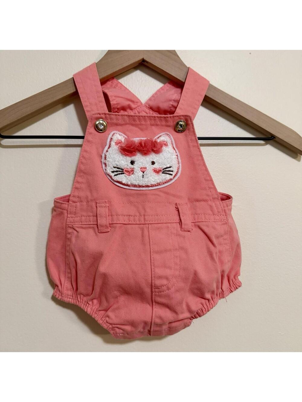 Adorable Pink Cat Embroidered Romper One-Piece Sleeveless 0-3M Button Closure